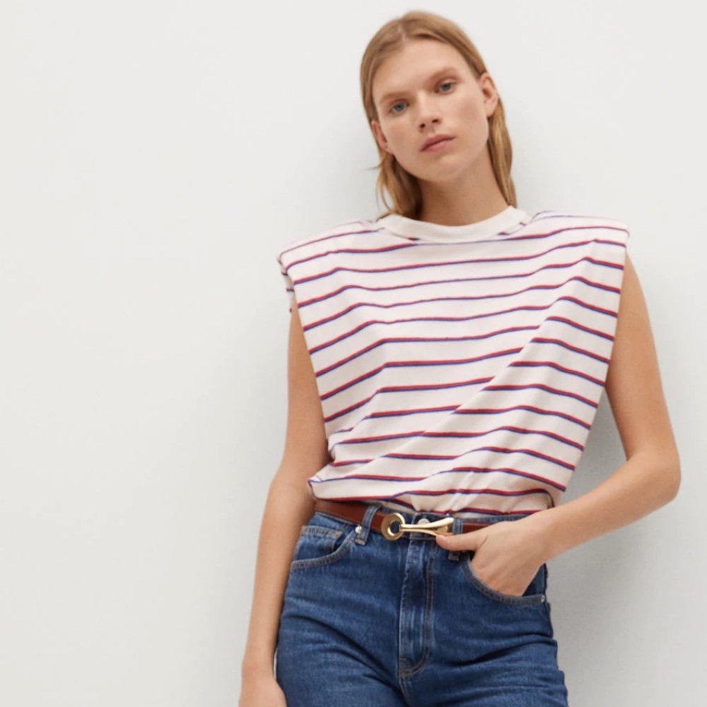 BRAND NEW MANGO Shoulder pad stripped t-shirt